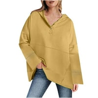 Жени мода сива врана за жени мода Жени Случайни Плътен цвят Дълъг ръкав блуза с качулки върхове с джобове пуловер бутон суитчър есенциални качулки