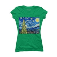 Van Gogh Starry Night - Коледно дърво Юноши Kelly Green Graphic Tee - Дизайн от хора 2XL