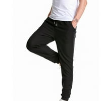 Мъжки суитчъни солиден цвят ежедневни еластични йога дрехи за мъжки модерни фитнес панталони тренировки разхлабени ежедневни дробници удобни панталони еластични черни m