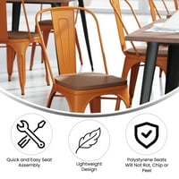 Флаш мебели Пери търговски клас оранжев метал вътрешен-открит стифиране стол с тиково Поли смола дърво седалка