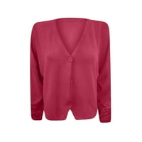 Guvpev женски солиден бонбон цвят отворен преден жилетка небрежно палто с дълъг ръкав - горещо розово XL