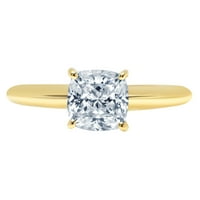 2. CT Brilliant Cushion Cut Clear Simulated Diamond 18K Yellow Gold Politaire Ring SZ 7.25