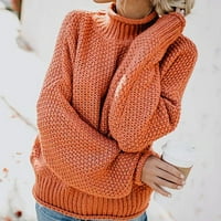 Леки есенни пуловери за Жени Случайни твърди о врата върхове плетене Дълги ръкави Пуловер пуловер Полиестер оранжев ххл