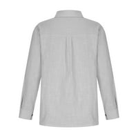 Принкси есенни блузи за жени дълъг ръкав Хенли В деколте Плътен цвят хлабав Извънгабаритни върхове ежедневни пуловер бутон ревера Блузфал модни ризи за жени сив ХХХХЛ