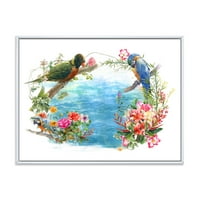Папагали и цветя от Синята крайбрежна рамка живопис платно изкуство печат