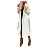 Шинцингао якета палто за жени дамски Блуза вълна палто тънък палто Тренч дълго яке дами тънък дълъг колан елегантен палто Връхни дрехи жени палто Бяло М