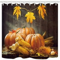 Ден на благодарността тиквена тиква върху дървена през есенния фестивал полиестер тъкан за баня за баня завеса за душ