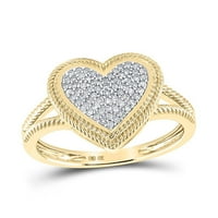 10к жълто злато кръг диамант въже сърцето клъстер пръстен