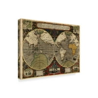 Търговска марка изобразително изкуство 'карта на света 1595' платно изкуство от винтидж Лавойе