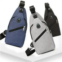 Мъжки гърди чанти кръстосано тяло рамо чанта раница слушалки кабел дупка жените пътуване Пратеник чанта-Светло сиво