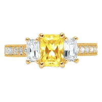 1. CT Brilliant Emerald Cut Synthetic Yellow Moissanite 14K жълто злато пасианс с акценти три камъни пръстен SZ 6.25