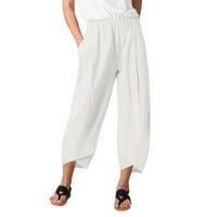 Tiqkatyck дамски суитчъни дамски ежедневни ежедневни панталони с осем дължини джобове еластична талия плътни панталони ежедневни панталони за жени бели