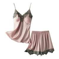 Летни дамски пижами Комплекти Спагети презрамки върхове и шорти дантела подстригване две спално облекло Пижами комплект Розово