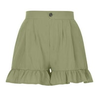 Панталони за жени Модни дамски тенденции Плътен цвят Случайни Широк крак разрохкване хлабав Висока талия шорти панталони армия зелен с Ц7381