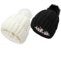 Shuwee Women's Winter Witled Chate Hat With Fau Fur Pom Pom Beanie Топла плета череп шапка за жени, черно+бяло