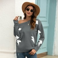 Блуза Плюс размер пуловери за жени, жените звезда печат-рамото кръг врата Пуловер