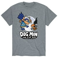 Мъжът за кучета - с котешко дете с луна - Графична тениска с къси ръкави за мъже