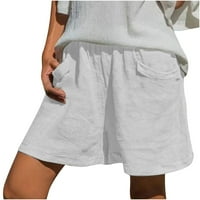 Летни панталони дамски модни дамски летни ежедневни талия ластик джоб Плътен цвят шорти хипи панталони,Бяло, 3хл