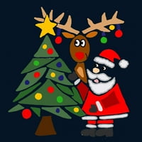 Смешно сладък Дядо Коледа и коледни елени от дърво морско синьо Графичен пуловер качулка - дизайн от хората 2ХЛ