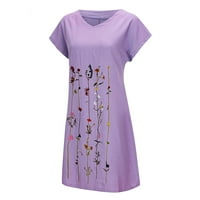 Женски рокли флорална дължина на глезена a-line къс ръкав ежедневно v-образно рокля летна рокля лилаво xl
