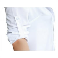 Жените Ръкав Копче Дълга Риза Бяла Елегантна Блуза
