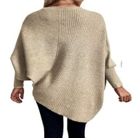 Небрежен обикновен V Вратна ръкав Khaki Poncho дълги пуловери за жени