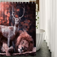 Лъв и елен плат за душ завеса с куки диви животни Сладки животински приглушаване заедно с рога кафява баня за душ завеса полиестер за бани вани къмпинг
