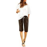 Жени летни панталони плюс размер Шорти с висока талия, лак плаж тренировка джоб пет точки панталони