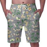 Kingque Floral Print Shorts Мъжки къси панталони ежедневни еластични талии Атлетически фитнес летни плажни къси панталони с джобове