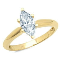 CT Brilliant Marquise Cut симулиран син сапфир 14K жълто злато пасианс пръстен SZ 6.5