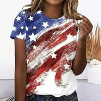 Dianli 4 юли ризи за жени кръгла шия туника с къс ръкав американски флаг звезда раиран печат летни тениски парти свободни модни блузи отгоре бели s