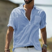 Линечин мъжки памук и бельо тениска риза тънка монтаж с къс ръкав копче моден ежедневна тениска риза отгоре блуза