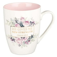 Той ми дава нова сила Псалм 23: Керамична християнска чаша за кафе за жени - розови рози w златна вдъхновяваща чаша за кафе, 12 -унция