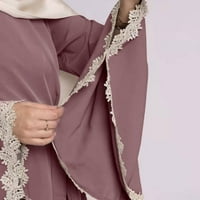 Дами ежедневна масивна рокля дантела за шевове с разгънат ръкав арабска арабска кафтанска рокля с колан мини рокля небрежна