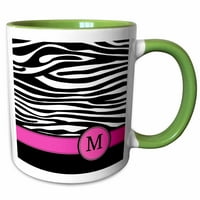 3drose буква монограмирани черно -бели ивици от зебра животински печат с горещо розово персонализирано първоначално - два тона зелена чаша, 11 -унция