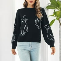 Cuoff дамски модни жилетри пуловери за жени разхлабени кръгли шия с дълъг ръкав котешки котешки пуловер Топ черно