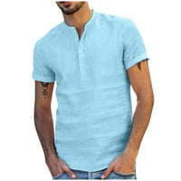 Мъжки ризи на Хенли, летни плажни тениски, небрежен бутон надолу тропически ризи, торбисти памук и бельо със солидни тениски с тениски с тениски с тениски с къси рък