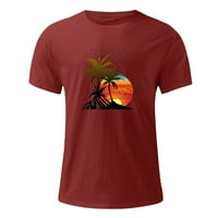 Тениска за мъже 3d кокосови дървета печат летни плажни блузи тийнейджъри къси ръкав екипаж на шията хавайски ризи червено L
