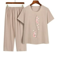Пижама комплект за жени меки памучни копчета надолу ризи с къс ръкав Широк крак панталони подходящи комплекти летни ежедневни бельо комплекти