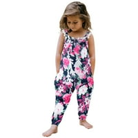 Панталони за малки момчета бебе момиче Гащеризони летни цветя печат каишка гащеризон панталони с джобове на клирънс