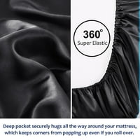Уникални сделки Сатен монтирани лист с 12 дълбок джоб лукс Двойно Черно