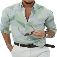 Calzi Men Buttons Топс Хавайска тениска Небрежно редовно прилепване на блуза Геометричен щампа спускане на яка ризи тройници