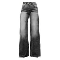 Дамски дънки широк прав крак случайни хлабав монтирани дънкови панталони улично облекло висока талия Жан панталони с джобове