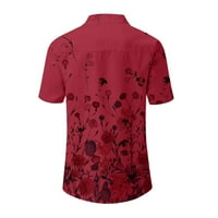 Bicoasu женски небрежен бохо флорален отпечатани v върхове на шията тениска с къс ръкав тениска блузи червени xxl