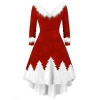 Коледни рокли на Dyfzdhu за жени с дълъг ръкав v шия размита яка асиметрична парти рокля