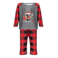 Комплект пижами с дълъг ръкав Дядо Коледа лосове за печат с карирани панталони