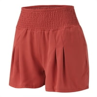 синцингао висока талия широк крак шорти за жени Случайни Лято Плътен цвят панталони Удобен Нагънат ластик плажни шорти червен л