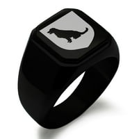 Неръждаема стомана куче лоялност герб на щит гравиран квадратен плосък връх рокер стил полиран печат пръстен