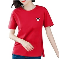 Penkiiy Fashion Women Небрежен късо ръкав отпечатани блузи Дами тениски върхове t -ризи за жени пакети xxxxl червено на клирънс