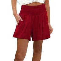 Къси панталони за жени, Дамски ежедневни летни ударени Еластична талия удобни детайли плажни шорти с висока талия шорти